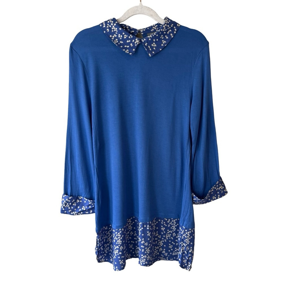 Bleu Bonheur Blue Floral Tunic Top Size 38/40 M/L Cottagecore Feminine Chic